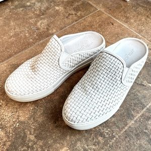 J/Slides White Woven Leather slip on mule sneaker